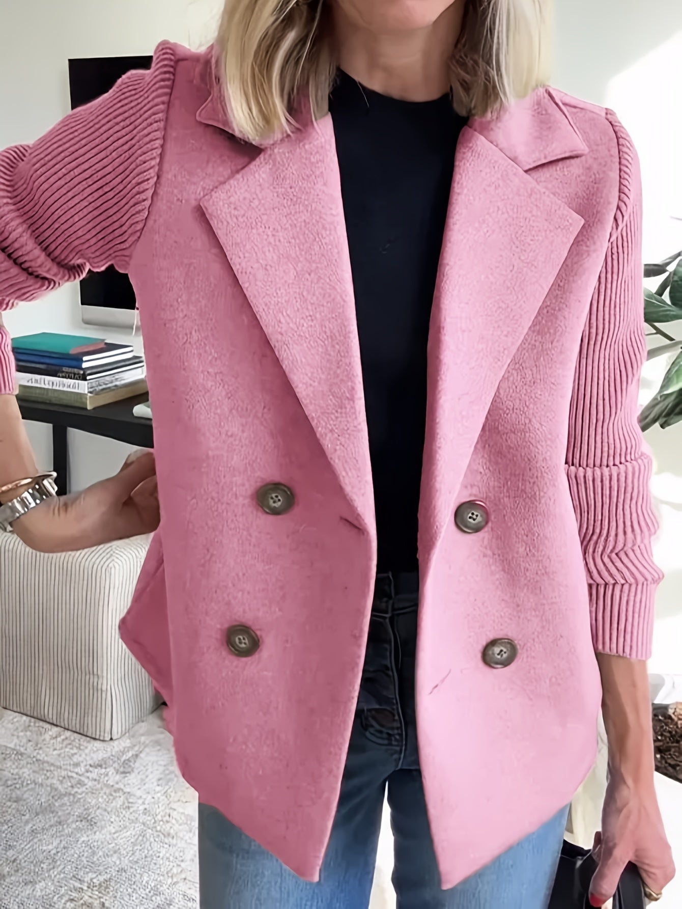 Women'S New Fashion Casual Double-Breasted Casual Strip Long-Sleeved Suit Jacket