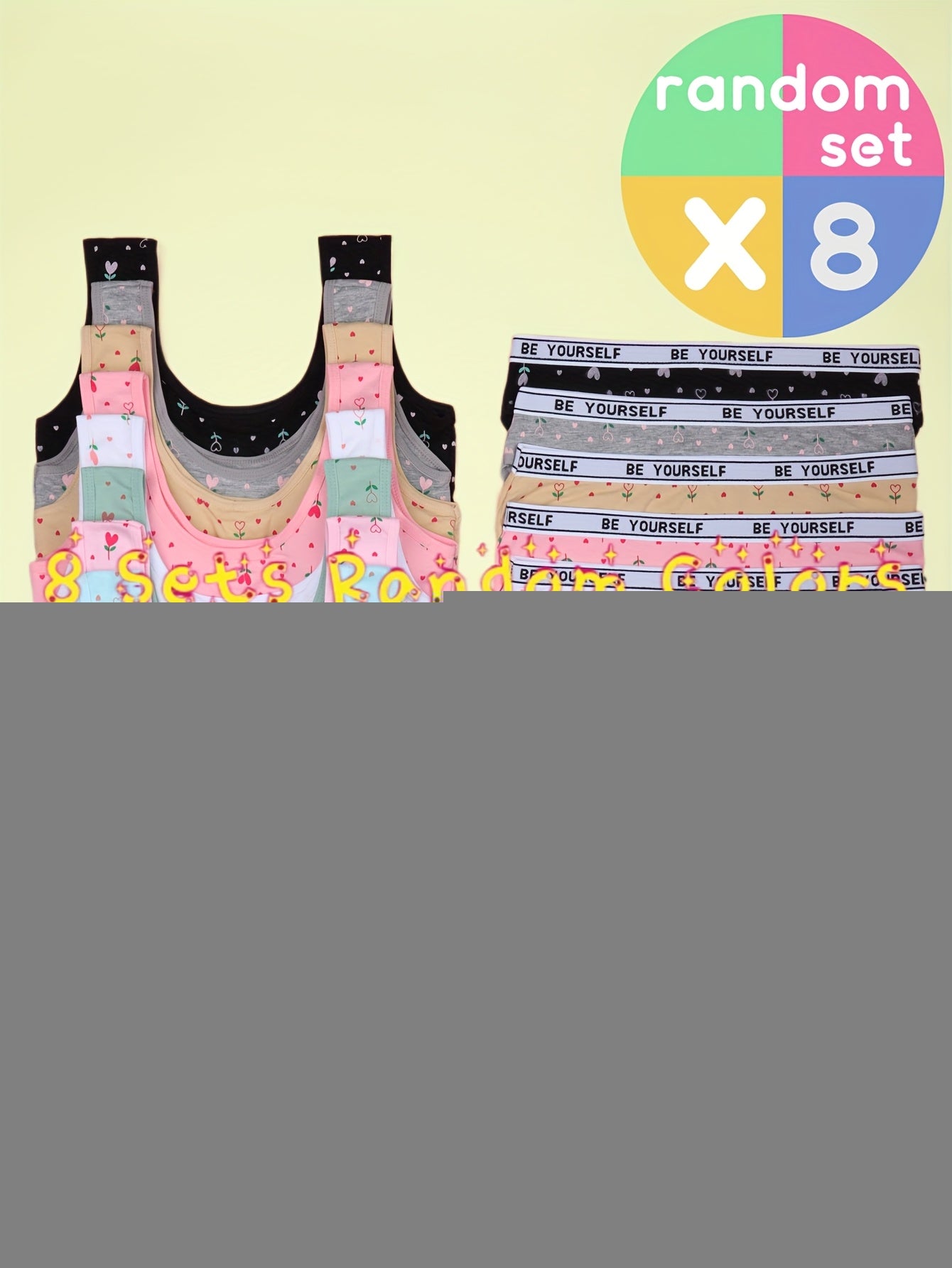 8 Set Bra Panties Set Comfy Breathable Underwear Set, Cute Heart Letter Print Training Set for 10-16, for Teenager, For Teenager