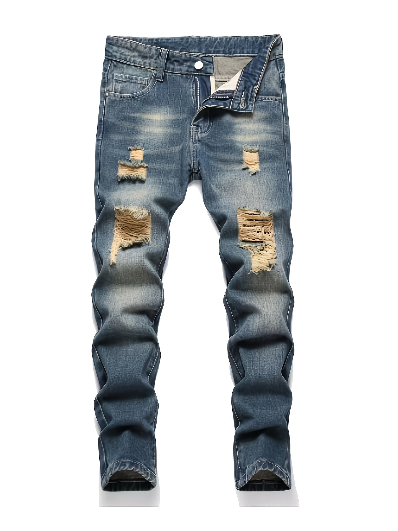 [3pcs Of Jeans] Boys' Retro Distressed Slim Fit Washed Denim Jeans, Boys' Casual Multi Piece Jeans, All Season Collection