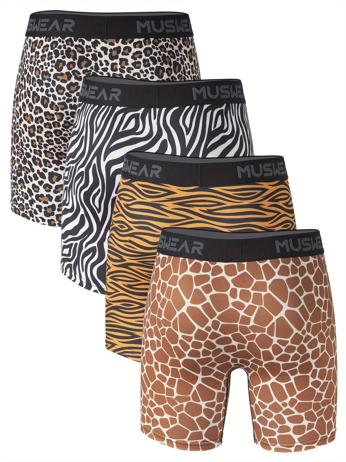 Muswear Men's Flat Front Boxer Briefs, Moisture-Wicking, Breathable, Side Opening, Long-Length Printed Quick-Dry Athletic Underwear