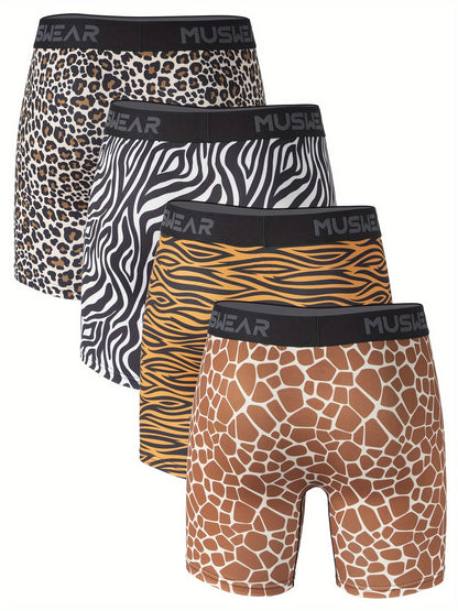 Muswear Men's Flat Front Boxer Briefs, Moisture-Wicking, Breathable, Side Opening, Long-Length Printed Quick-Dry Athletic Underwear