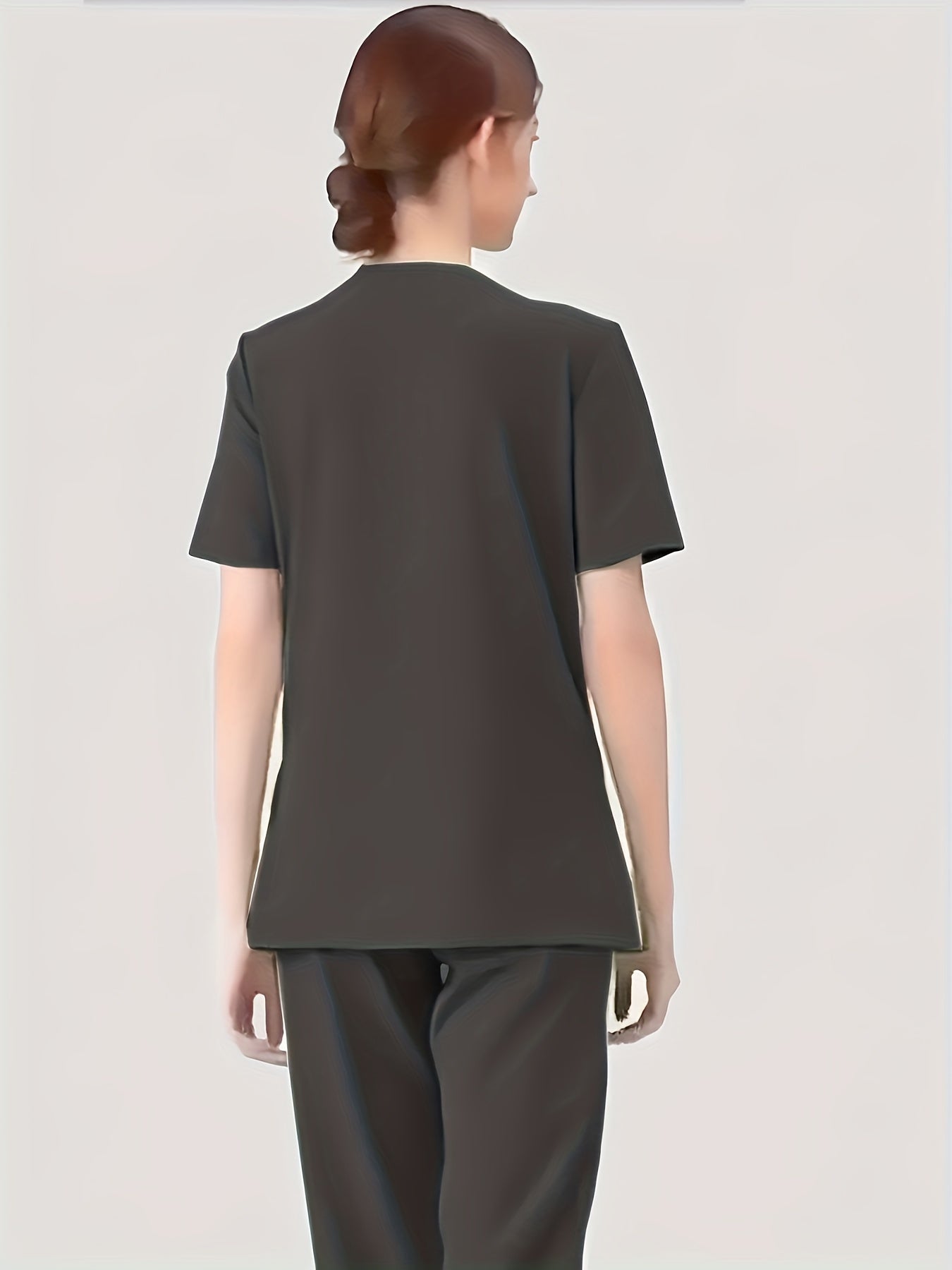 Ultra-Soft Womens Two-Piece Health Care Uniform Set - Stylish V-Neck Top With Practical Pockets & Sleek Solid Pants - Premium Quality, Comfortable Everyday Wear For Women