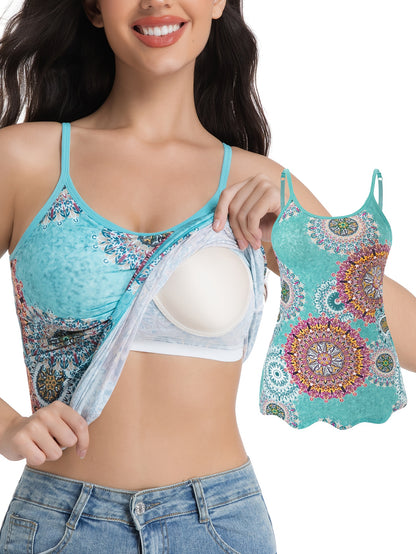 Women's Sleeveless Built-In Bra Tops - Adjustable Spaghetti Strap Layering Tanks/Pajamas, Breathable And Comfortable In Ultra-Soft Seamless Fabric, Ideal for Fall Winter Layering, Perfect for Casual, Formal, Occasions(Black, Turquoise, Orange)
