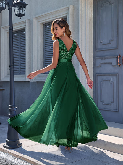 Women'S Dress Embroidery Design V-Neck Sleeveless Long Dress Wedding Dresses for Women for Engagement Wedding Evening Party Dancing Performance Date Daily Valentine'S Day New Year Various Occasions Mesh Long Dress