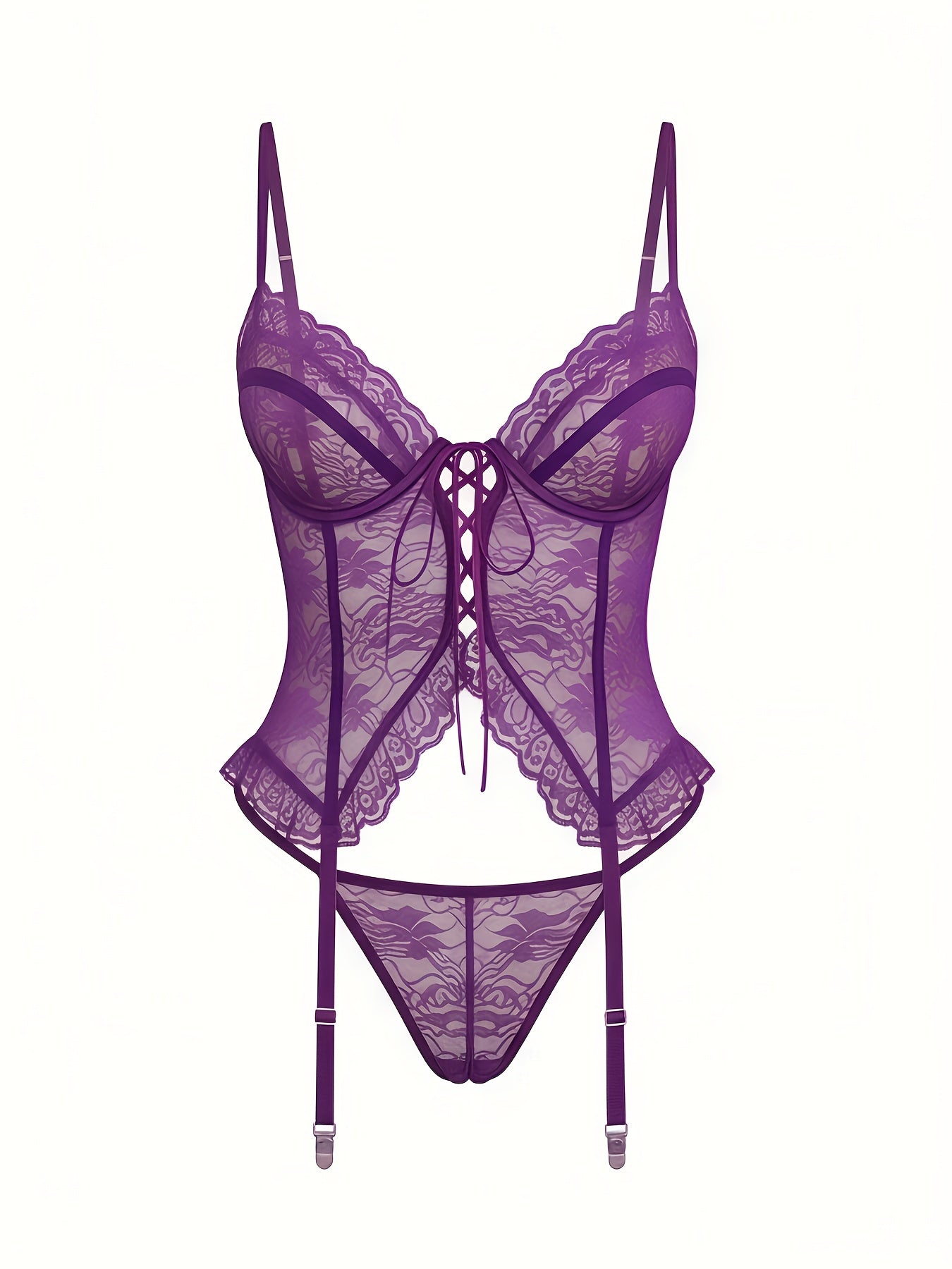 1Set/4pcs Women's Sexy Lingerie Set Floral Lace Garter Bustier Lingerie Set with 1Pair Stocking, Women's Lace Stockings Lingerie Bodysuits Nightwear for Romantic Date Wearing