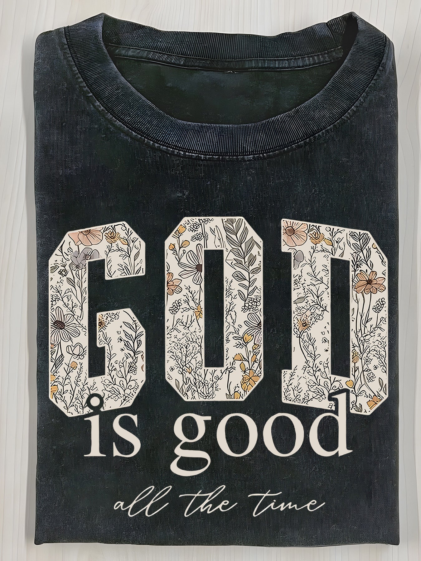 Washed, Printed T-shirts with GOD Flowers, Vintage Fashion Brand T-shirts with High Quality Batik, Ladies' T-shirts, Ladies' Autumn T-shirts, Halloween Christmas Gifts and Holiday Gifts.