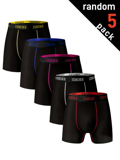 5pcs Men'S Breathable Boxer Briefs Solid Color With Side Stripe, Durable & Comfortable, All-Season Wear, Fashionable, Breathable, Comfortable Sports Underpants
