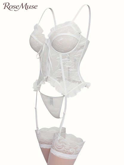 Women'S Sexy Lingerie Set with Garter Belt Lace Bodysuit Teddy Dolls Panty with Stockings, Women Teddy Lingerie Deep V Lace Lingerie Mini Babydoll Lingerie