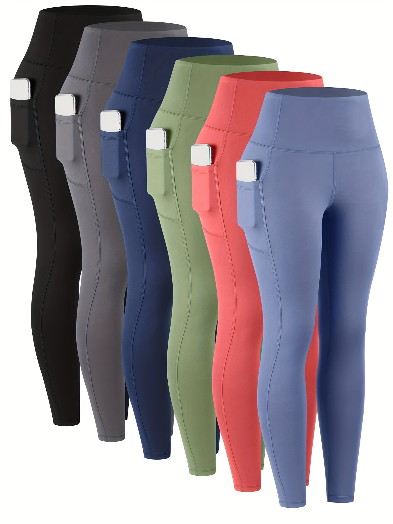 6pcs Leggings with Pockets for Women, High Waist Leggings