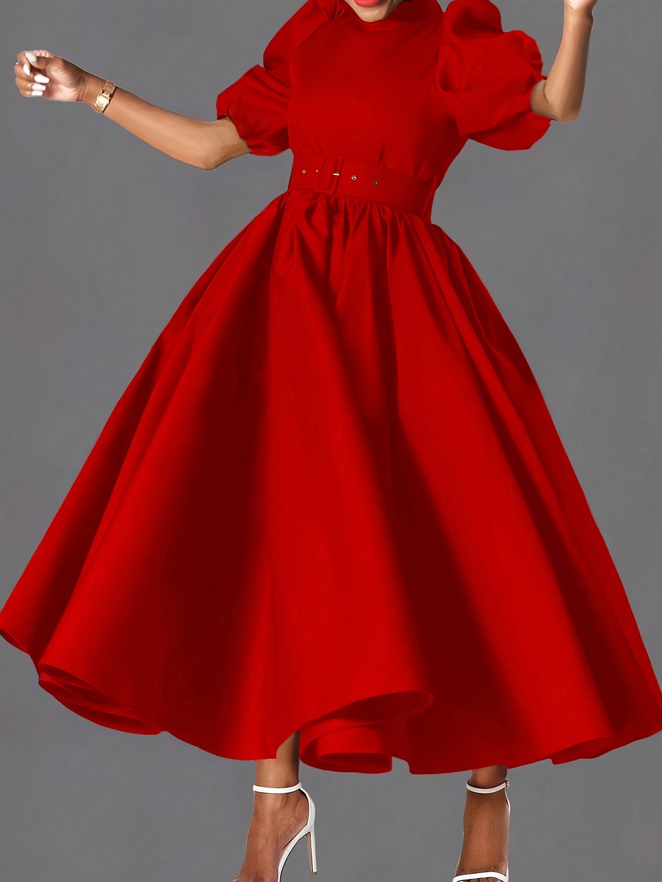 Local Elegant Fashion Women's Dress Spring/Summer Waist-Cinched Elegance Lady Large-Skirt Solid Color with Pocket Belted Dress