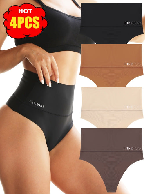 Women's 4-Pack High-Waist Seamless Thongs - Solid Color Everyday Comfort
