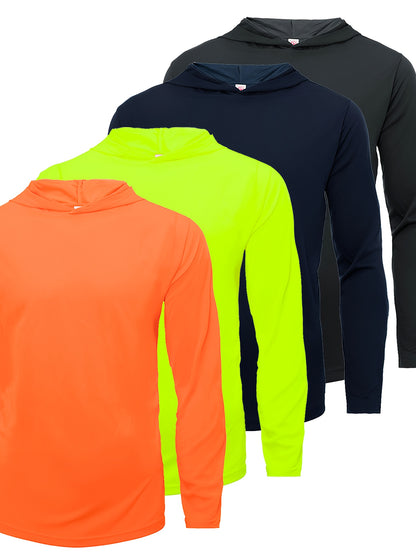 Four Piece Men'S Long Sleeved Solid Color Sports Top, Long Sleeved Hooded Sports Top, Quick Drying Fabric, Simple, Comfortable And Breathable