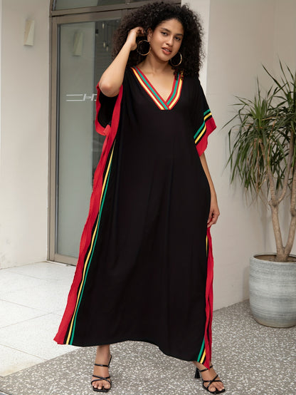 Women'S Casual Kaftan Dress, Plus Size Batwing Sleeve V Neck Maxi Dress