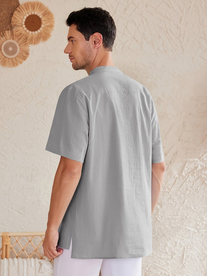 Men's Plus Size Henley Shirt – Sky Blue Short Sleeve