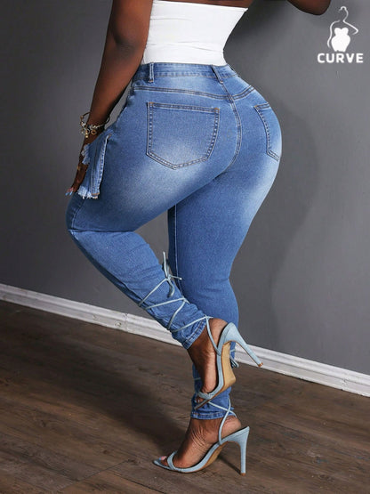 Women'S Plus - Size Skinny High - Waist Jeans for Lifting the Buttocks
