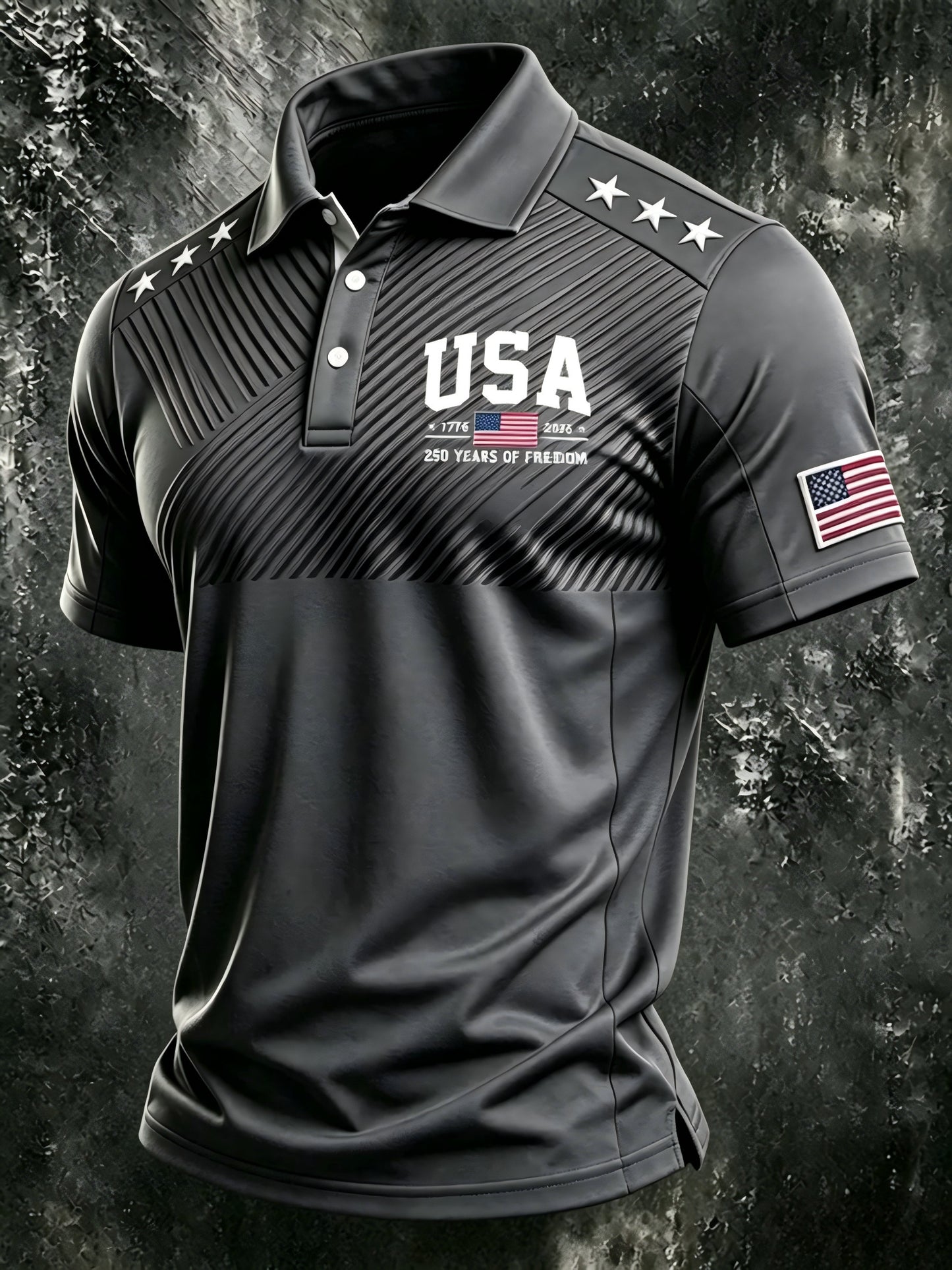 USA 1776-2026 250 Years of Freedom, Men'S Short-Sleeve Polo Shirt, Golf Polo Shirt, Polyester Fiber Fabric, Lightweight And Breathable, Suitable for Anniversary Celebrations