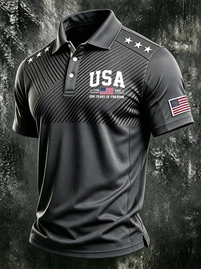 USA 1776-2026 250 Years of Freedom, Men'S Short-Sleeve Polo Shirt, Golf Polo Shirt, Polyester Fiber Fabric, Lightweight And Breathable, Suitable for Anniversary Celebrations