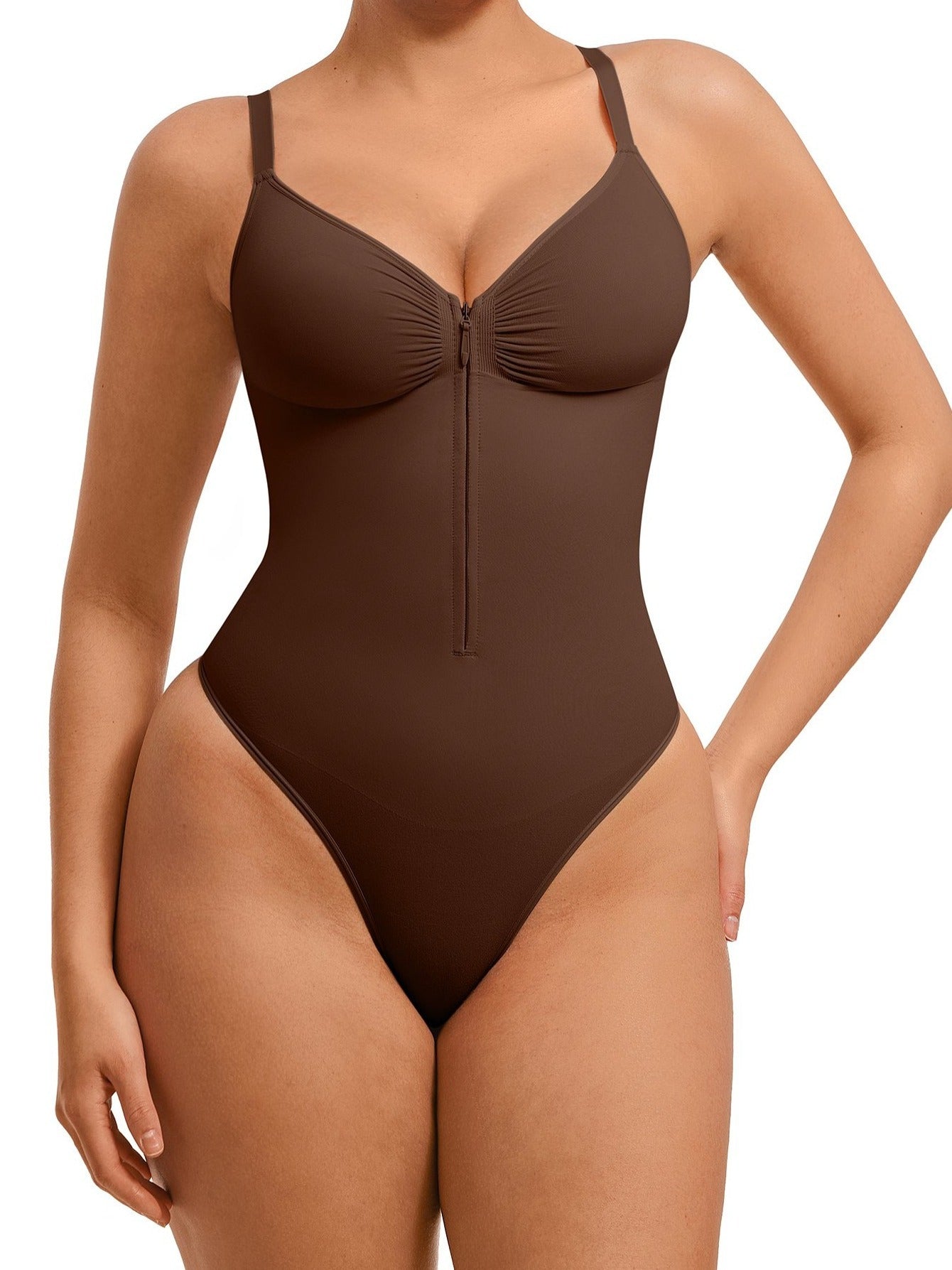 Women's Dark Brown Zip-Up Top - product view 11