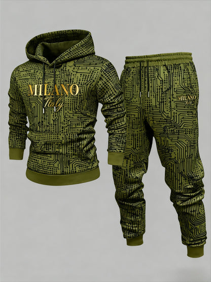 2pcs set, autumn and winter Men's army green hooded drawstring long-sleeved trousers set, selected high-quality fabrics, breathable, comfortable and easy to wear, the first choice for holiday gifts for family, objects, brothers and friends, Lounge