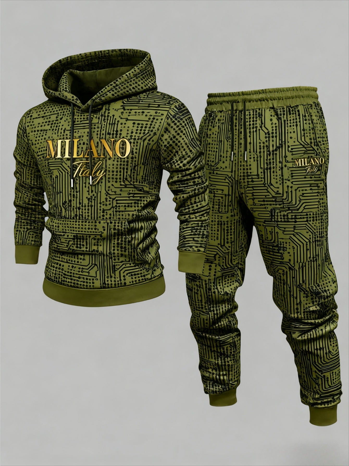 2pcs set, autumn and winter Men's army green hooded drawstring long-sleeved trousers set, selected high-quality fabrics, breathable, comfortable and easy to wear, the first choice for holiday gifts for family, objects, brothers and friends, Lounge
