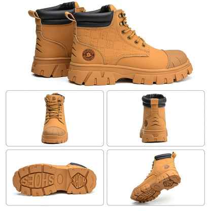 Men'S 6" Steel Toe Work Boots For Men-Faux Leather Shoes With Slip-Resistant Outsole, Lightweight Construction Boots Tenis Zapatos De Trabajo Para Hombre Steel Toe Shoes, Black, Brown, Wheat, US Size 6-14