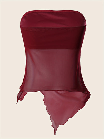 Popular Women's Solid Color Side Drawstring Asymmetric Hem Top 2-piece Set