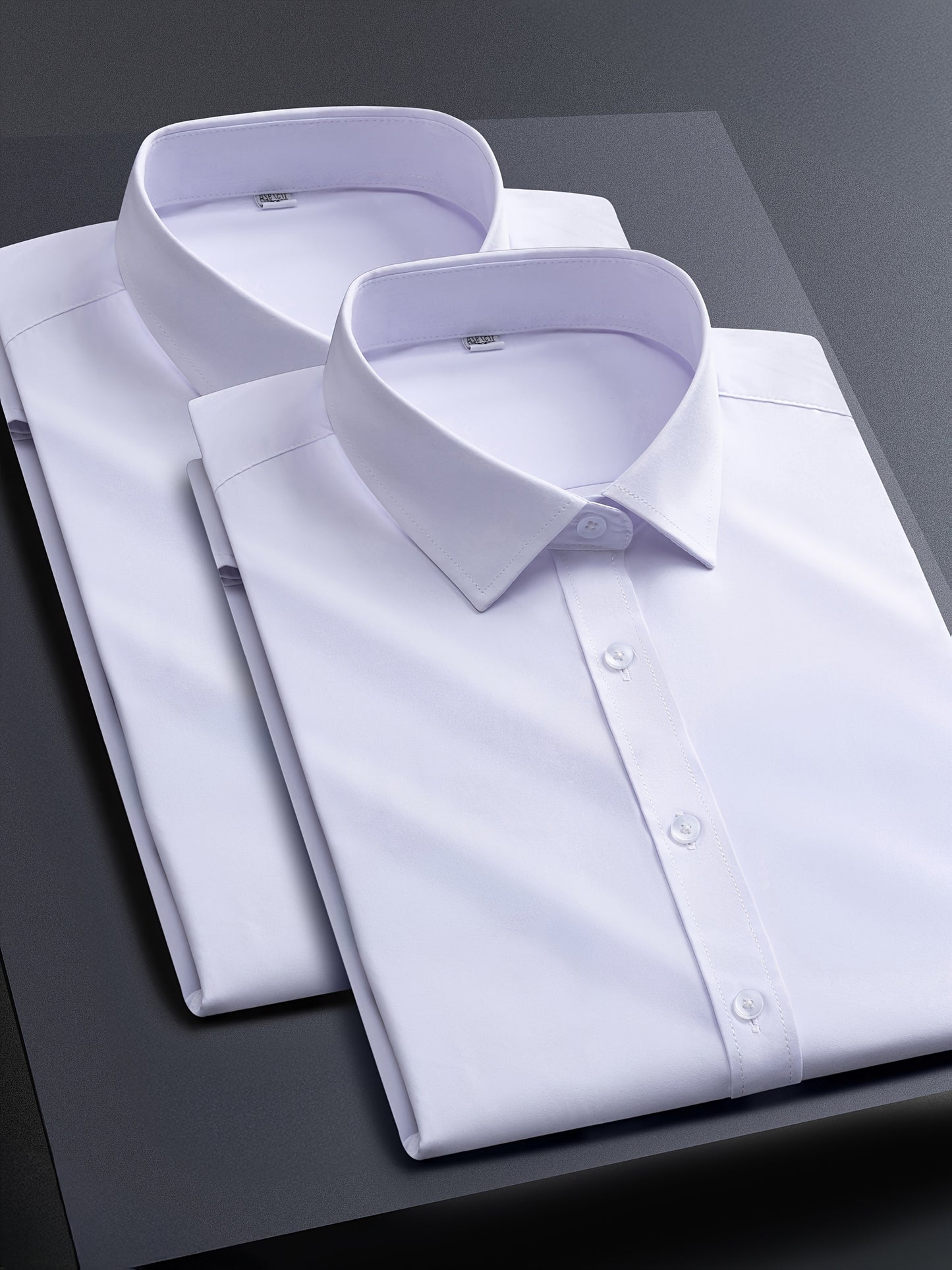 2pcs Men's Long Sleeve Dress Shirts - Elegant White, Stretchy Fabric, Business Casual, Unwrinkled, Single-Breasted with Lapel Collar, All-Season Wear, Casual Attire|Elegant Lapel Shirt|Stretchy Fabric