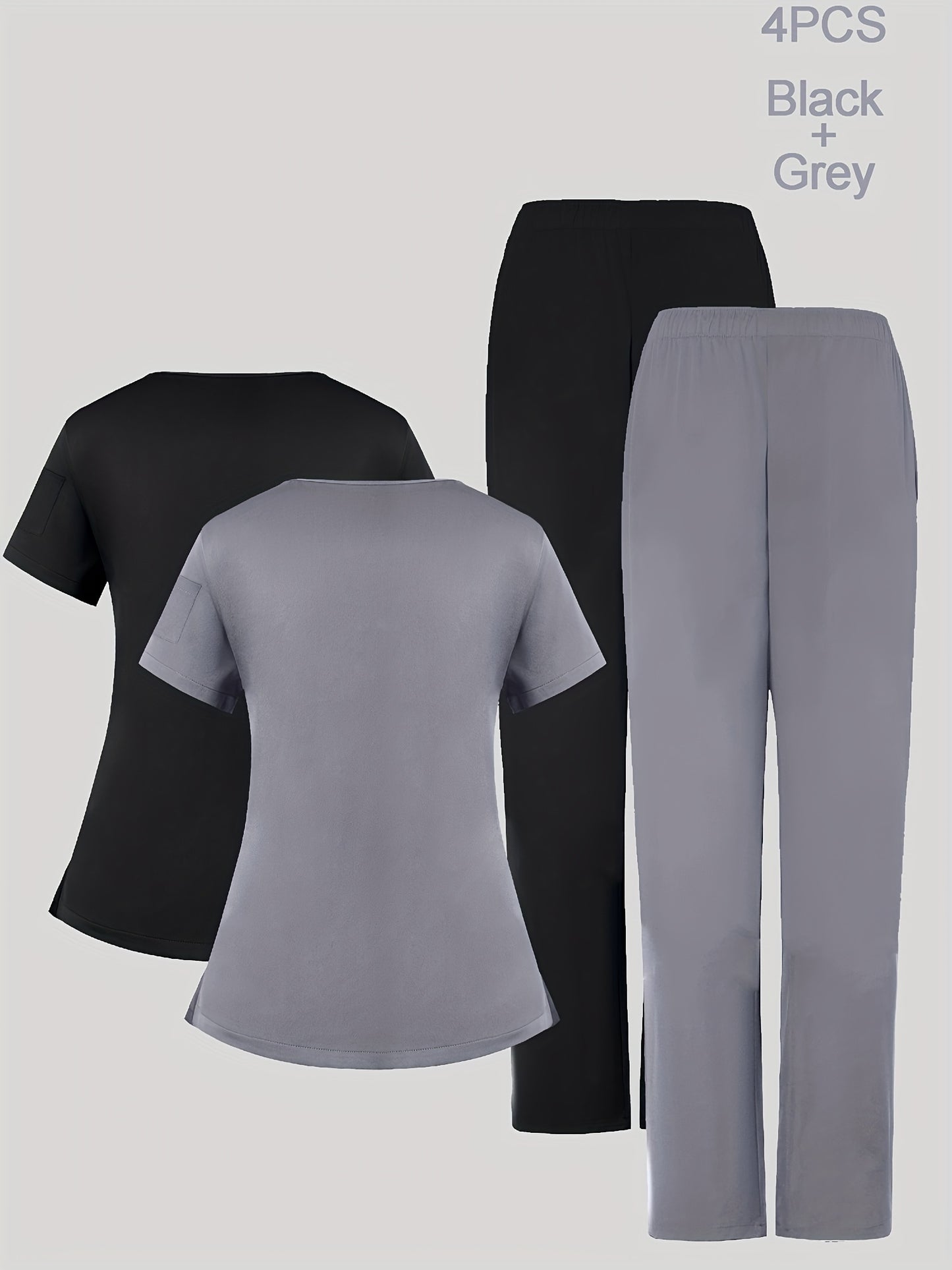 4pcs Set for Women'S V-Neck Matte Breathable Uniform Pocket Hand Washing Work Clothes Brush Hand Clothes Clothes Pants Set
