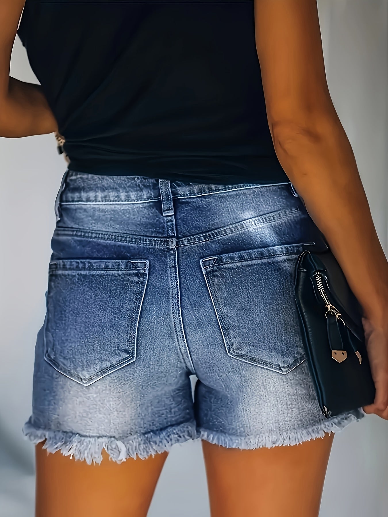 Women's Sea Blue Denim High-Waist Denim Shorts - product view 7