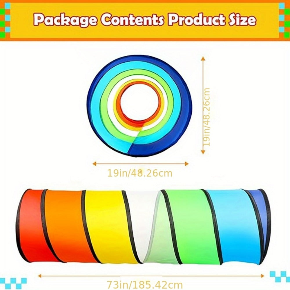 Rainbow Baby Crawling Play Tunnel - Portable see-through rainbow crawl-through design
