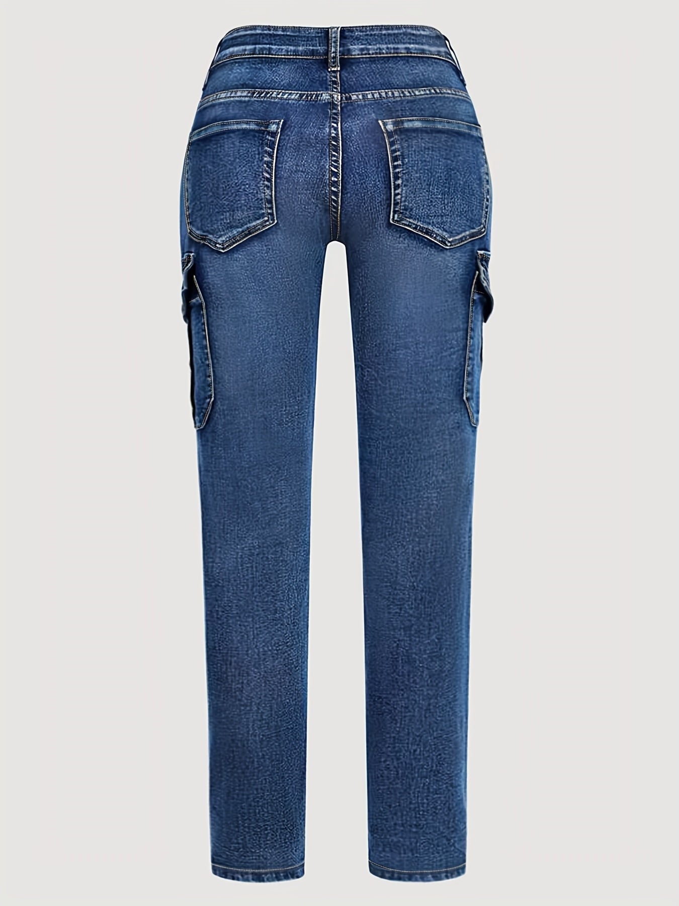 Plus Size - Women'S Plus Size High-Waist Stretchy Skinny Jeans with Pockets - Dark Blue Casual Tight Pants, Comfortable And Stylish for Casual Attire, High Waisted Jeans, Comfortable Clothing, Minimalist Design, Smooth Texture