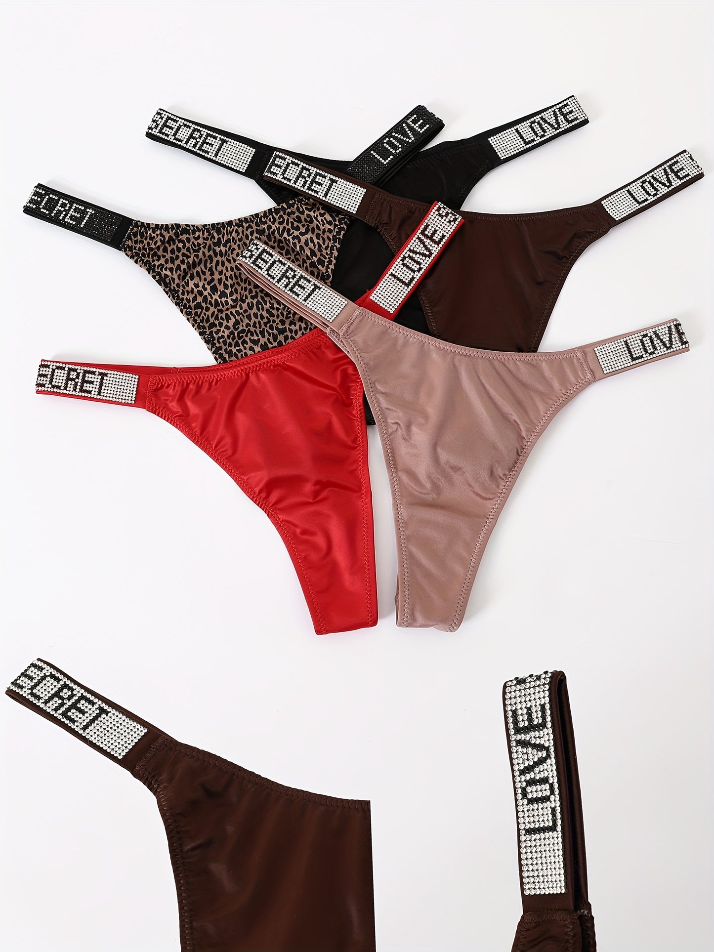 5 Sexy Rhindiamonds Thongs Underwear Womens Panties Women'S Fitness Exercise Hip Lift Low Waist High Slit Fashion T Pants Comfortable Breathable Women'S Lingerie And Underwear