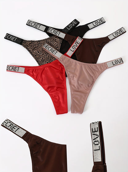 5 Sexy Rhindiamonds Thongs Underwear Womens Panties Women'S Fitness Exercise Hip Lift Low Waist High Slit Fashion T Pants Comfortable Breathable Women'S Lingerie And Underwear