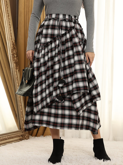 Victorian Gothic Handmade Fringe Plaid Skirt 2025 | Asymmetric Ruffle High-Waist Beach Skirt | Elastic Waist Multi-Layer Vacation Dress | Spring Summer Sweet Style Ladies Gift