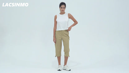 Women'S Summer Hiking Capri Pants - Lightweight, Quick Dry, Stretchy, Zipper Pockets, Adjustable Waist & Cuffs For Outdoor Travel, Hiking, Camping, Fishing, Casual Wear Long Shorts