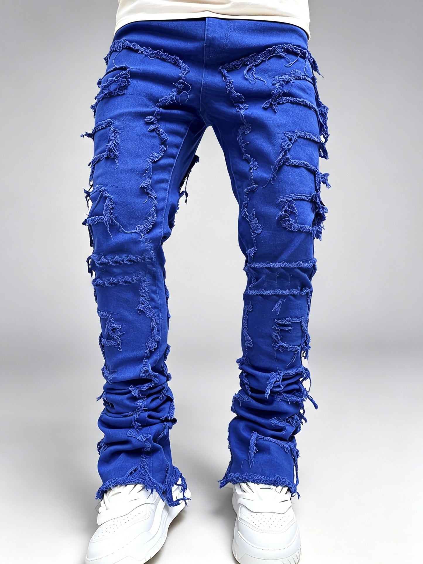 Men's Creative Tassel Decor Straight Fit Jeans, Men's Casual Mid-Rise Elastic Street Style Hip-Hop Skate Rap Jeans for All Seasons