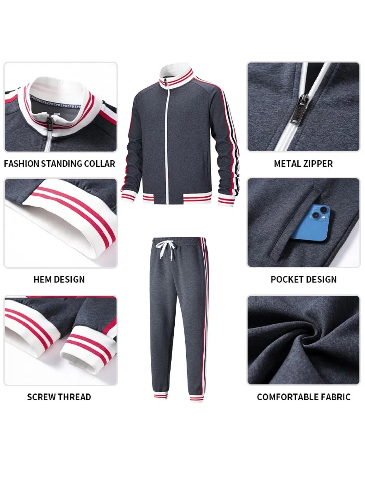 Men Track Suits Sets Long Sleeve Full-zip Sweatsuit Active Jackets And Pants 2pcs Outfits