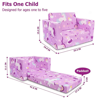 Kids Sofa, 2-in-1 Toddler Couch Fold Out, Soft Toddler Chair for Boys And Girls, Convertible Sofa to Lounger- Ideal for Reading And Playing