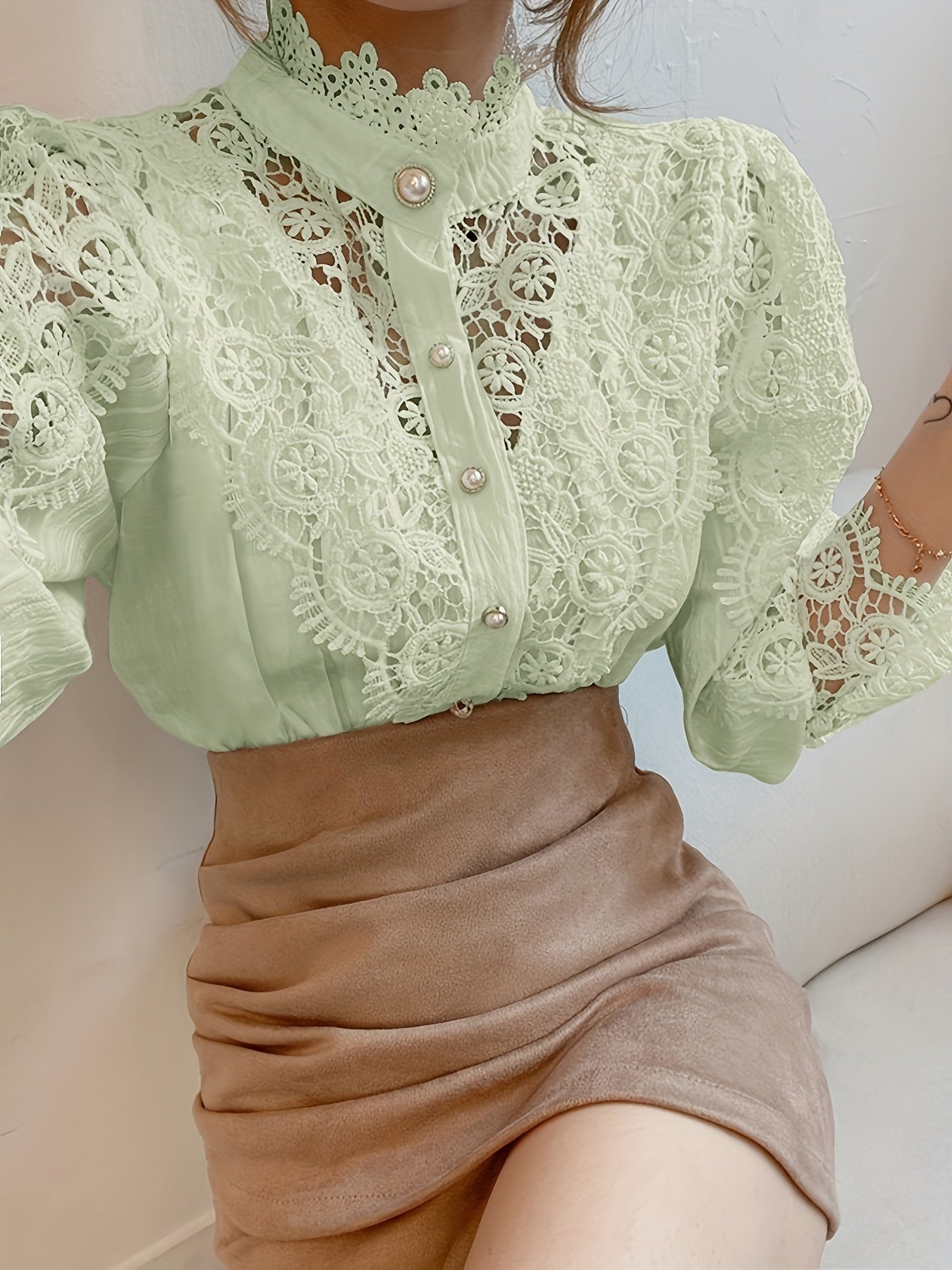 Women's Dark Green Lace Shirt - product view 29