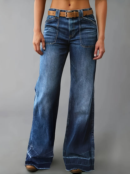 Women's Plus-size Denim Clothing Curve-enhancing Leg-brushed Hem Straight-leg Trousers