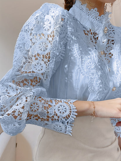 [Plus Size Floral Panels] Plus Size, French Loose Chic Buttons, Heavy Lace, Cut-Out Floral Panels