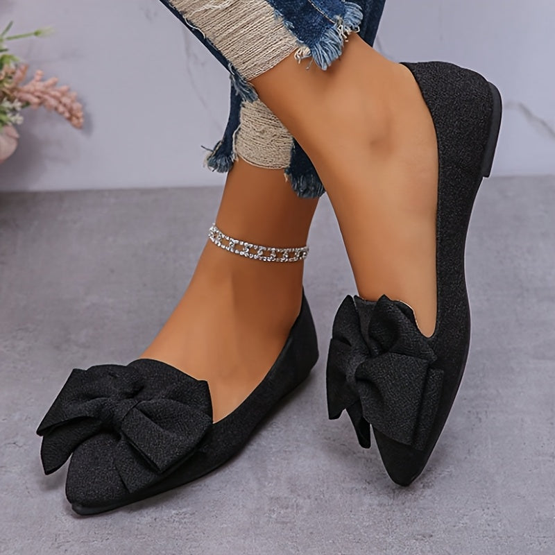 Discounted Women'S Shoes - Stylish Black Flats with Bow Detail, Wide Ball Girth of 8.86inch, Comfortable Cushioned Insole, Ideal for Office Workers, Students, And Mothers, Ready for Christmas Gifts from Local Warehouse, Women Shoes