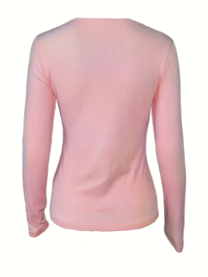 Fashionable Women's Long-sleeved T-shirt, Elegant And Casual, Slim-fitting V-neck, Metal Chain Decoration, Suitable for Spring, Autumn, And Winter