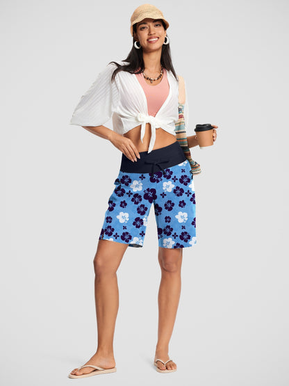 Women's 9" Quick Dry High Waisted Swim Board Shorts with Zipper Pockets 50+ Beach Shorts for Women with Liner