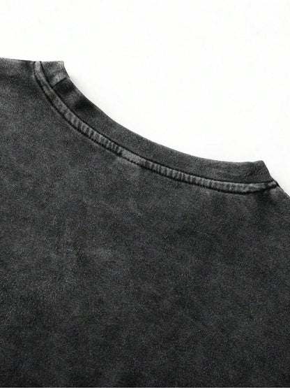 Spring And Summer Racing Pattern Men'S T-Shirt Top, Micro Elastic Fit, Washed with Water to Make Old, Breathable Black Round Neck Short Sleeved T-Shirt, Daily Casual Street T-Shirt Top