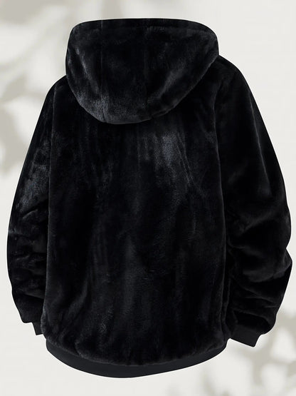Autumn Winter Fashion Men'S Fleece Hooded Jacket Full Zipper Casual Jacket Coat Lined with Fleece Thickened Fabric Striped Design Machine Washable Comfortable And Warm for Party Street Life Business Professional Style