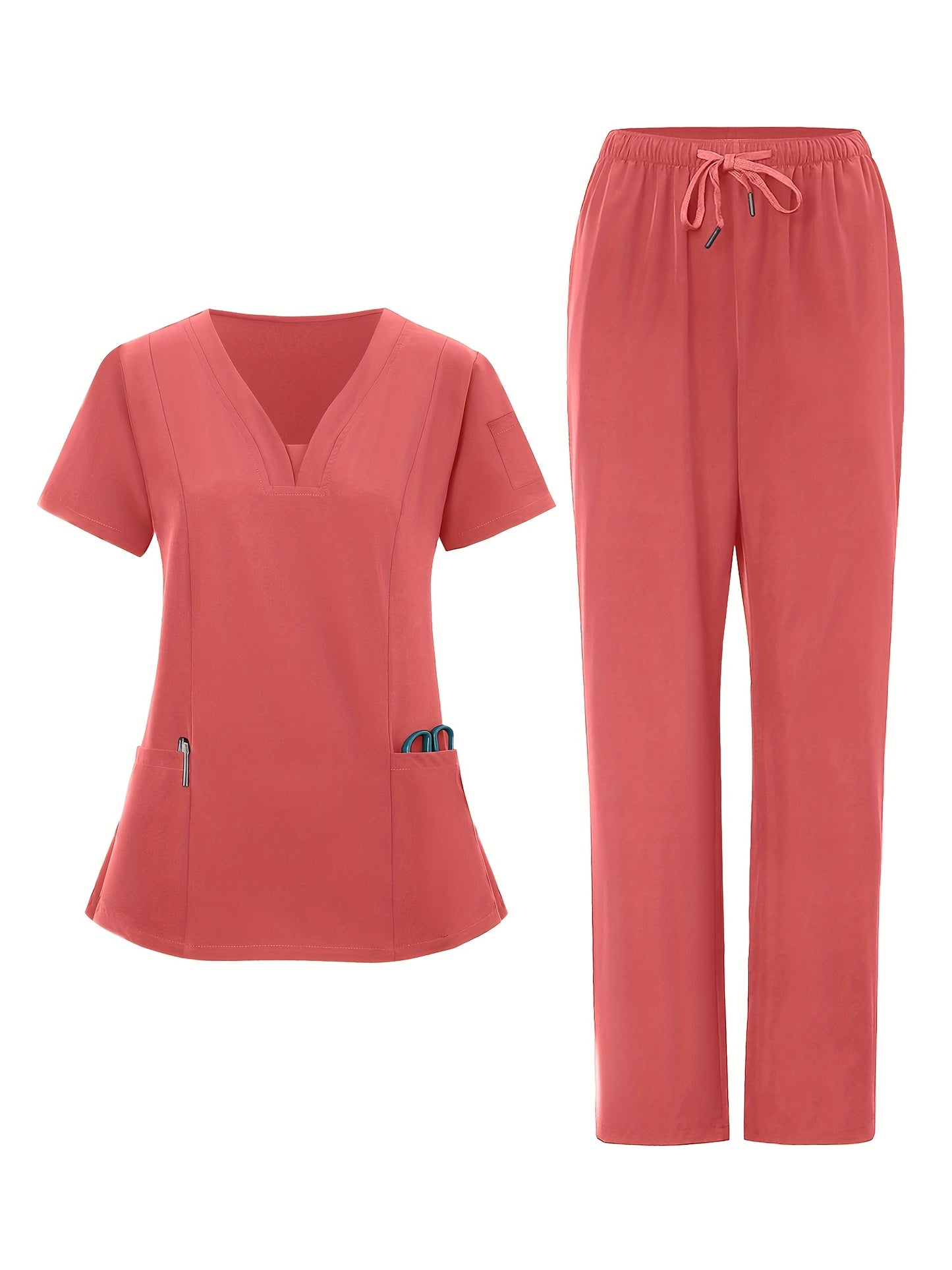 [Breathable Work Clothes] 4pcs Set of Women's Frosted Breathable Uniform with Pockets, Hand Washing Clothes, Work Clothes, Hand Brushing Clothes, Pants Set