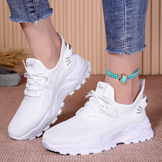 [Sneakers] Athletic And Casual Footwear for Women, Featuring Breathable Knitted Mesh, Chunky Soles, Lightweight Lace-Up Design for Running, And Suitable for Everyday Sports Activities