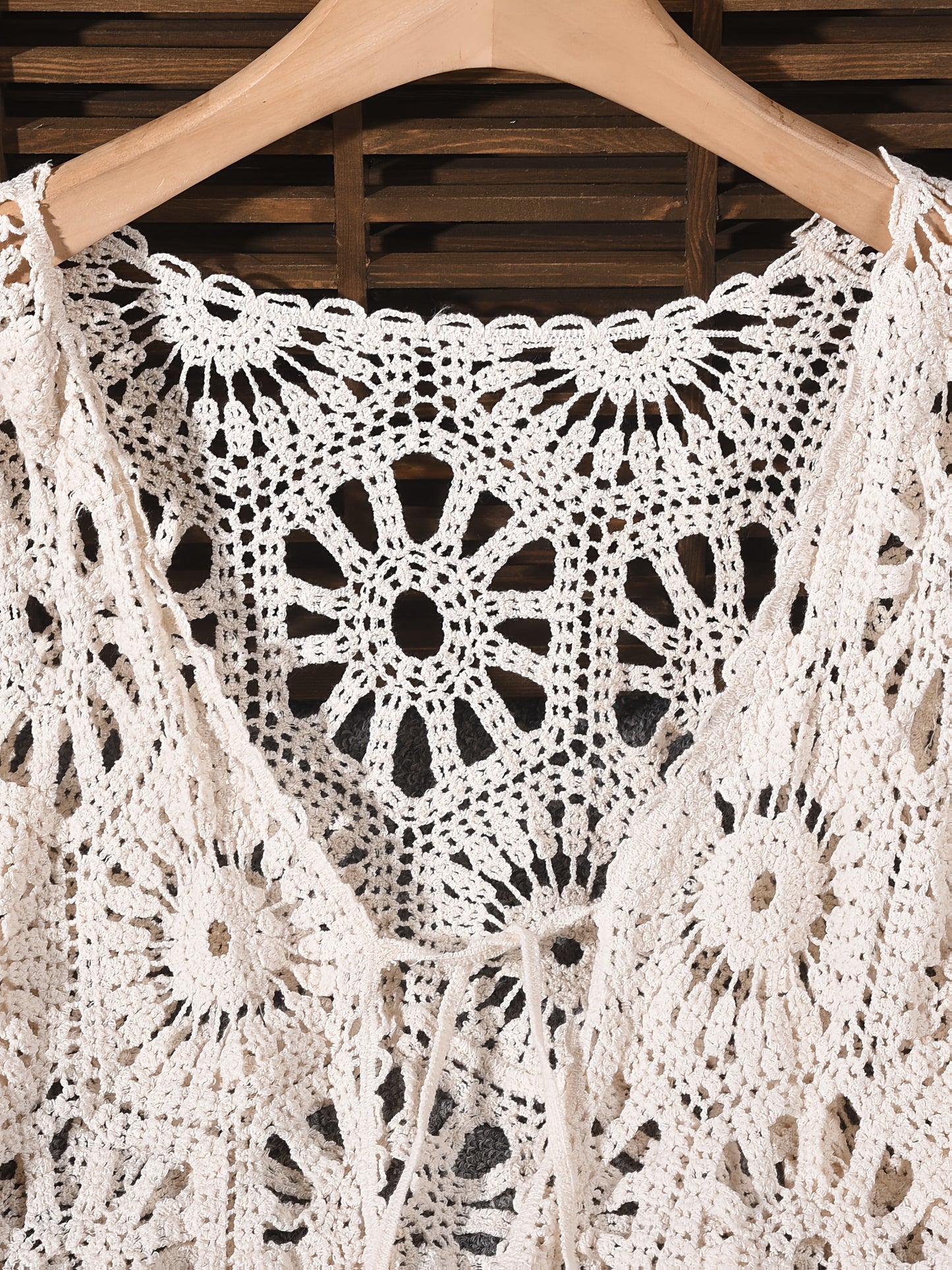 Bohemian-Style Cardigan with a Hollow V-Neck And Bell Sleeves, Featuring Ties, Perfect for Spring And Summer