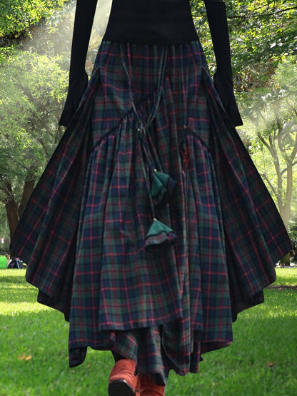 Victorian Gothic Handmade Fringe Plaid Skirt 2025 | Asymmetric Ruffle High-Waist Beach Skirt | Elastic Waist Multi-Layer Vacation Dress | Spring Summer Sweet Style Ladies Gift